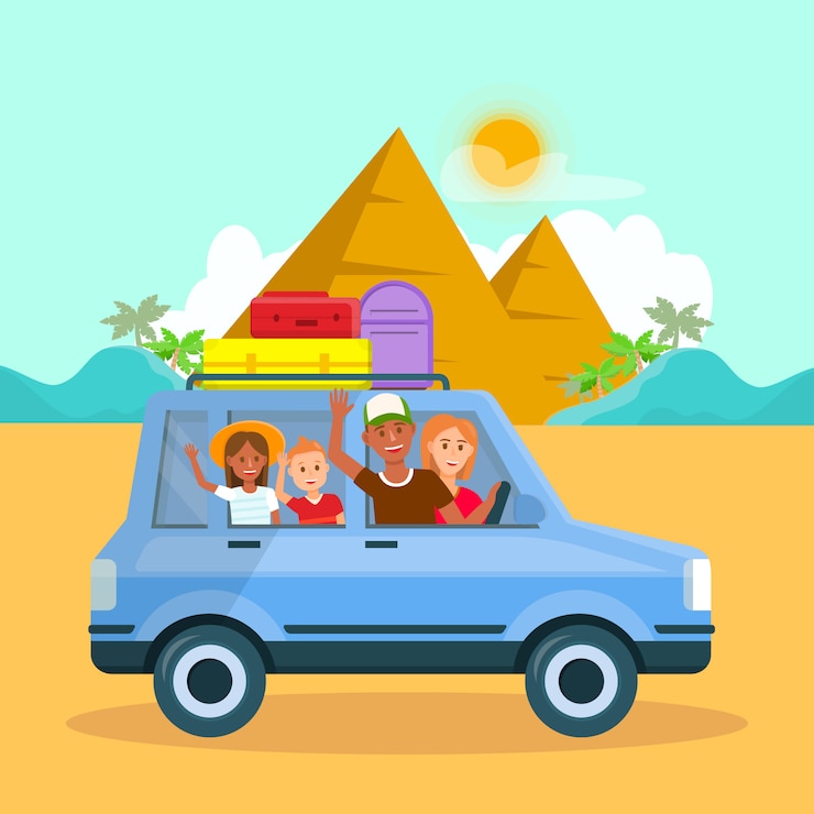 Vecteur vacances en famille en egypte vector travel postcard.