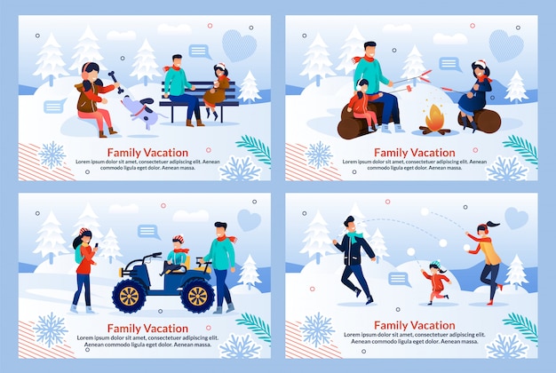 Vacances En Famille En Ensemble De Modèle Plat De Vacances D'hiver