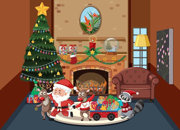 Vacances de Noël avec le Père Noël et des cadeaux