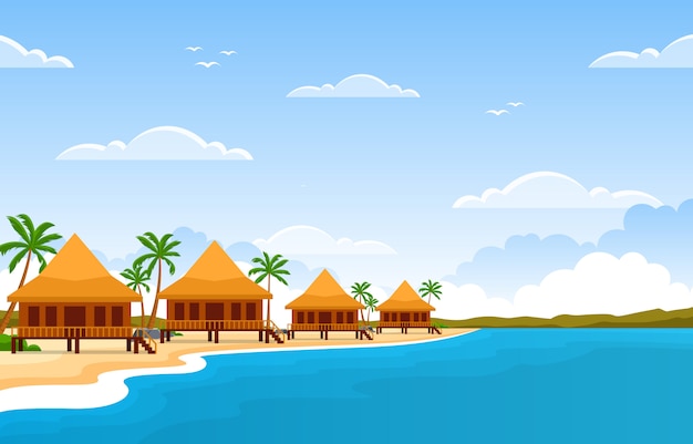 Vacances à Tropical Beach Sea Palm Tree Summer Landscape Illustration