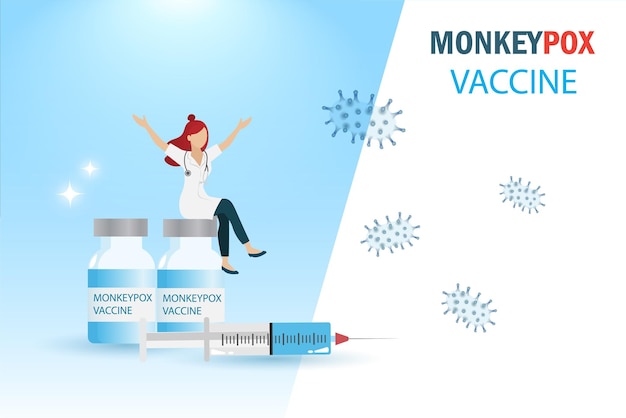 Vaccin Monkeypox Le Médecin S'assoit Sur Le Vaccin Et La Seringue Contre La Variole Du Singe Pour Lutter Contre La Pandémie D'orthopoxvirus