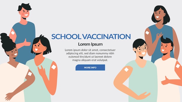 Vecteur vaccin pour divers modèles de bannière de groupe d'adolescents ou d'enfants concept de vaccination des adolescents campagne de vaccination scolaire vaccin des enfants pour l'immunité sanitaire illustration de dessin animé pour enfants différents