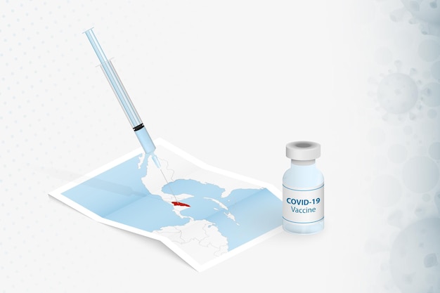 Vaccination Au Honduras, Injection Avec Le Vaccin Covid-19 Sur La Carte Du Honduras.