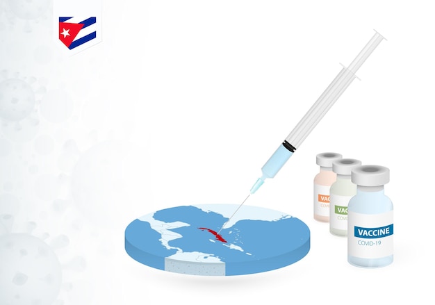 Vaccination à Cuba Avec Différents Types De Vaccins Covid-19. ãƒâ ã‚â¡oncept Avec L'injection De Vaccin Dans La Carte De Cuba.