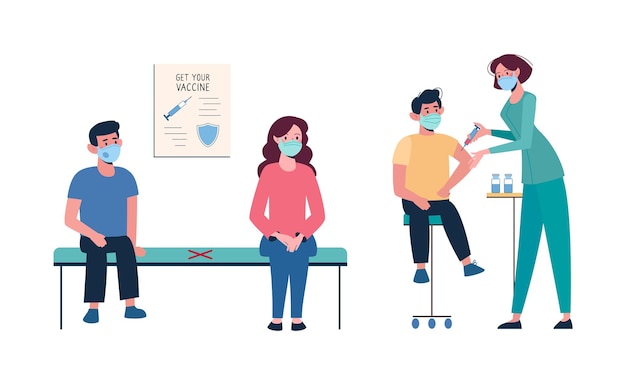 Vaccination des enfants contre diverses maladies infirmière donne au garçon un vaccin