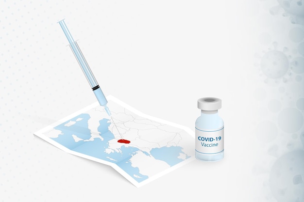 Vaccination En Macédoine, Injection Avec Le Vaccin Covid-19 Sur La Carte De La Macédoine.