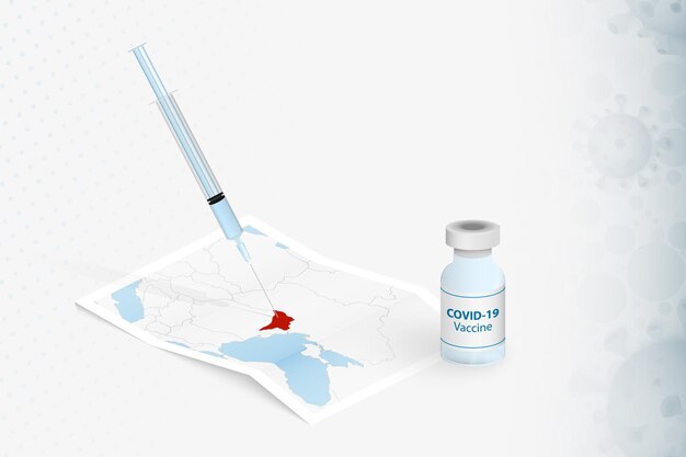 Vaccination De La Moldavie, Injection Avec Le Vaccin Covid-19 Sur La Carte De La Moldavie.