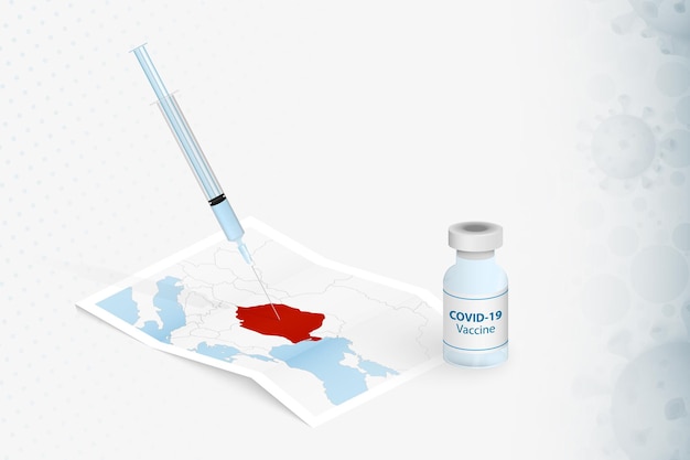 Vaccination En Roumanie, Injection Avec Le Vaccin Covid-19 Sur La Carte De La Roumanie.