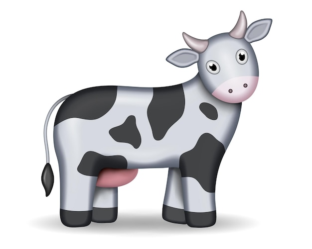 Vache 3d comme icône mignon bébé veau concept laitier de boeuf bovins de ferme mignon et corné kawaii vache illustration de vecteur animal à sabots isolé sur fond blanc