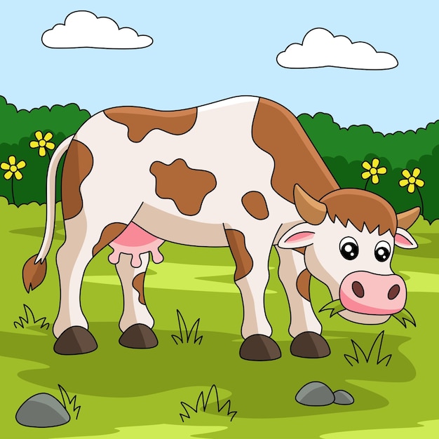 Vache, Coloré, Dessin Animé, Ferme, Illustration