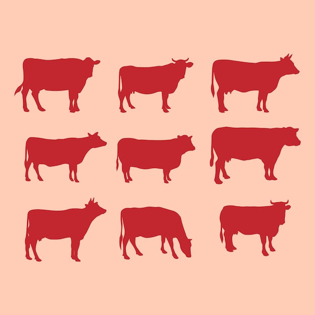 Vache définit silhouette graphique ressource illustration vectorielle dessinés à la main
