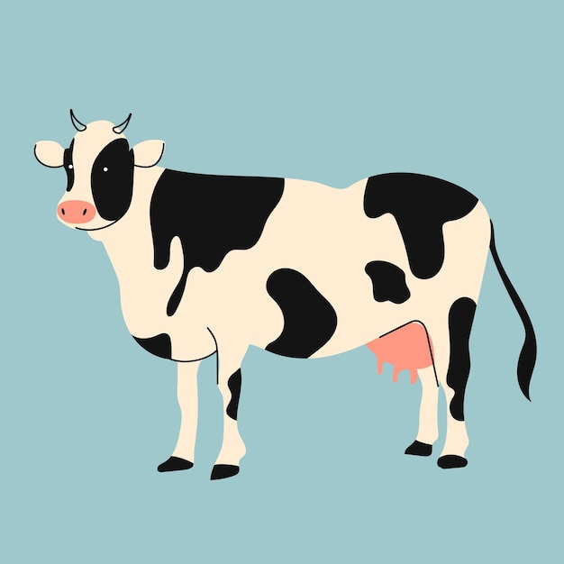 Vache Douce Couleurs Noir Et Blanc Illustration Vectorielle Tendance Couleur Dessinée à La Main Style De Dessin Animé