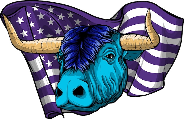 Vecteur vache sur fond de drapeau des états-unis d'amérique