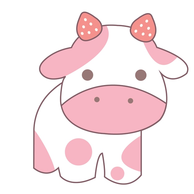 Vecteur la vache kawaii est une vache rose mignonne.