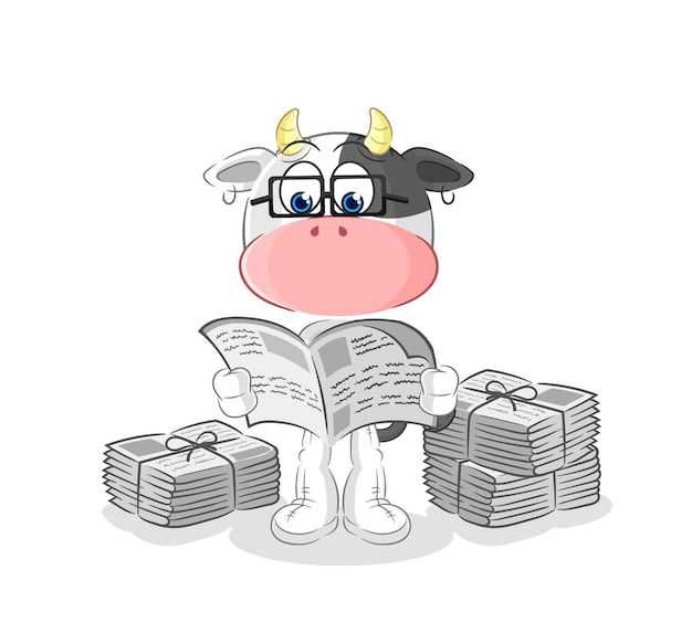 Vache Lire Vecteur De Personnage De Dessin Animé De Journal