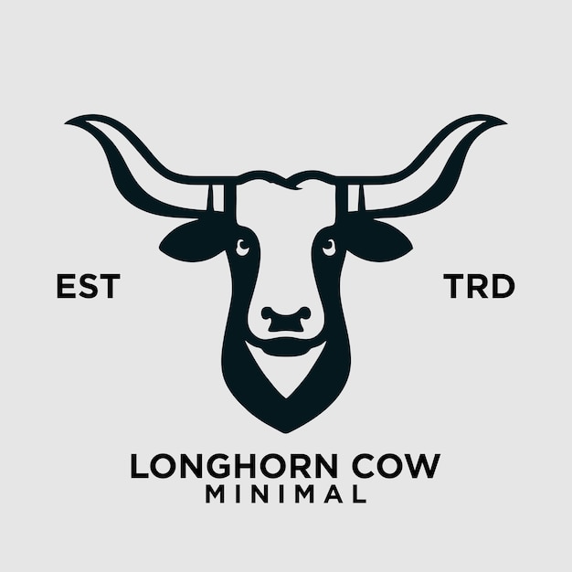 Vecteur la vache à longs cornes est une simple icône de logo plat.