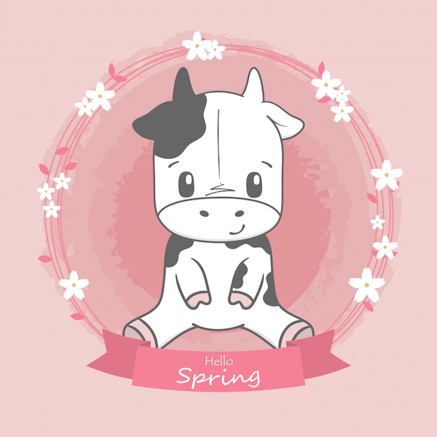 Vache Mignonne Bonjour Printemps Dessin Dessiné à La Main