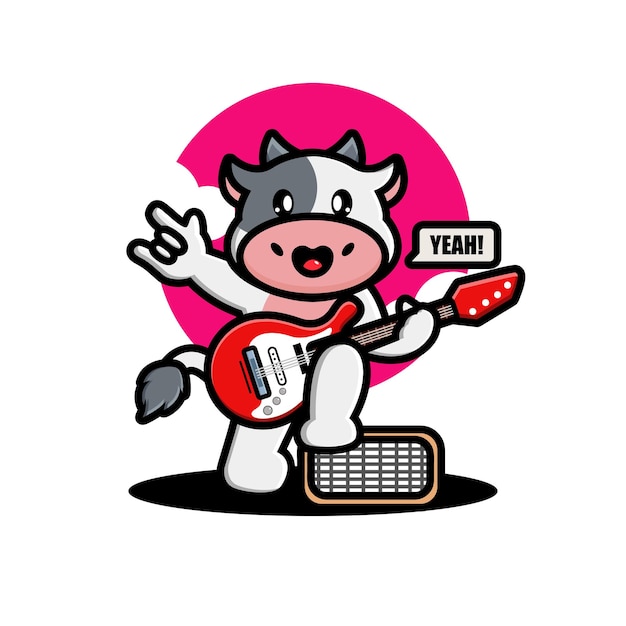 Vache Mignonne Jouant De La Guitare