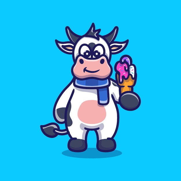 Vecteur vache mignonne mangeant une illustration de crème glacée