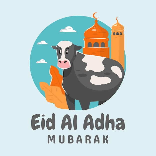 Vache Et Mosquée Concept Joyeux Eid Al Adha