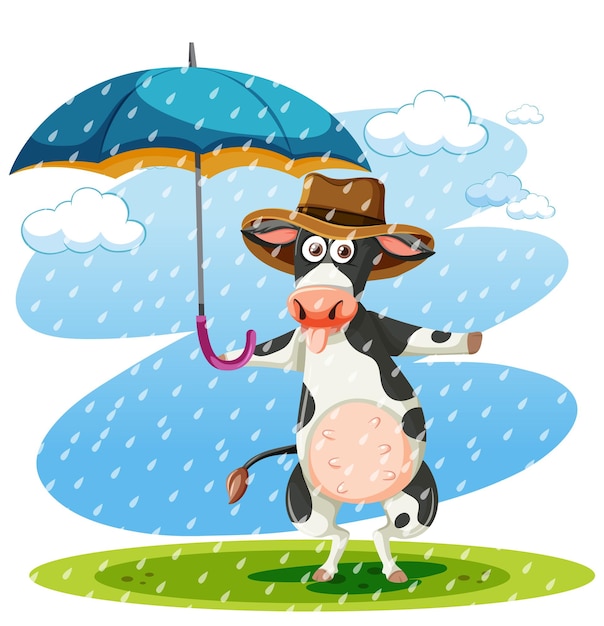 Une Vache Tenant Un Parapluie Sous La Pluie