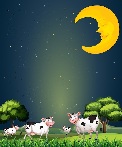 Vaches Sous La Lune Endormie