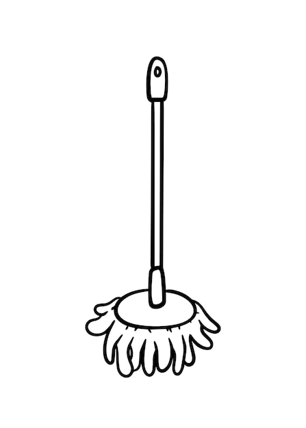 Vecteur vadrouille avec long manche pour essuyer nettoyage nettoyage hygiène doodle ligne dessin animé coloration