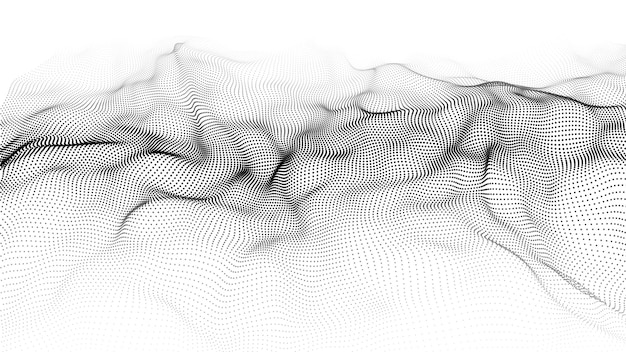 Une vague 3d en mouvement Fond blanc futuriste avec des particules noires dynamiques Le concept de big data Cyberspace Vector illustration