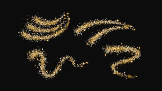 Vecteur vague de confettis scintillants d'or et poussière d'étoiles