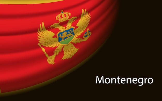 Vague Drapeau Du Monténégro Sur Fond Sombre Modèle Vectoriel De Bannière Ou De Ruban