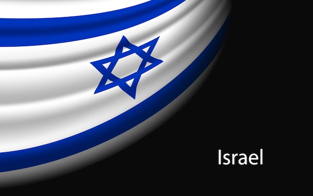 Vague drapeau d'Israël sur fond sombre Modèle vectoriel de bannière ou de ruban