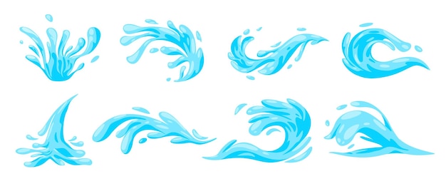 Vague d'eau liquide mer bleue éclaboussure de l'océan flux frais marin ensemble d'illustration de collection