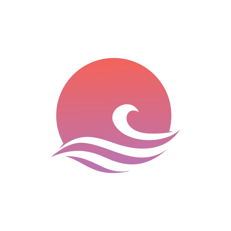 Vecteur vague eau mer coucher de soleil soleil logo vector icon illustration