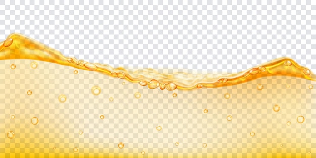 Vague d'eau translucide aux couleurs jaunes avec bulles d'air, isolée sur fond transparent. Transparence uniquement dans le fichier vectoriel