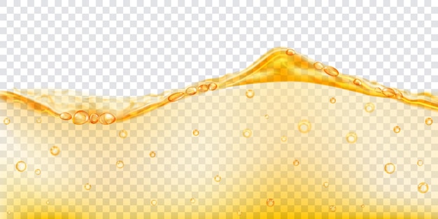 Vague d'eau translucide aux couleurs jaunes avec bulles d'air, isolée sur fond transparent. Transparence uniquement dans le fichier vectoriel