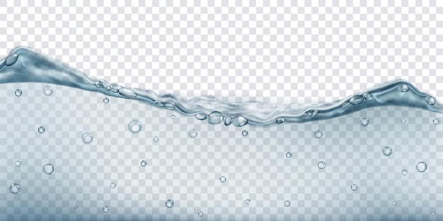 Vecteur vague d'eau translucide dans des couleurs grises avec des bulles d'air, isolées sur fond transparent. transparence uniquement en fichier vectoriel