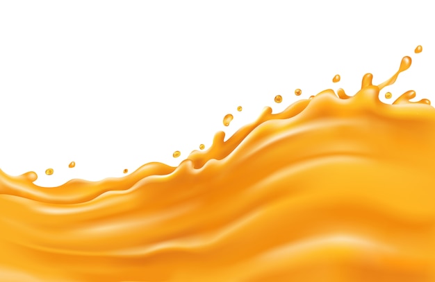 Vague D'éclaboussure De Jus D'orange Sur Fond Blanc