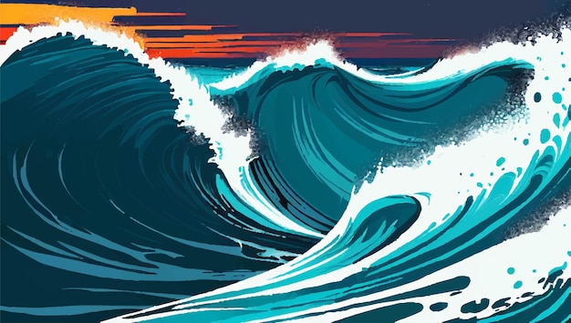 Vecteur une vague est peinte en bleu et blanc.