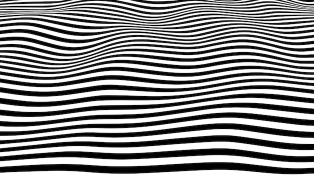 Vague d'illusion d'optique abstraite Lignes noires et blanches avec effet de distorsion Motif de rayures géométriques vectorielles