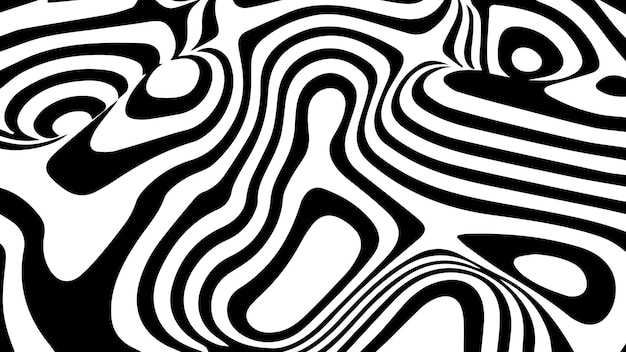 Vague D'illusion D'optique Abstraite Lignes Noires Et Blanches Avec Effet De Distorsion Motif De Rayures Géométriques Vectorielles