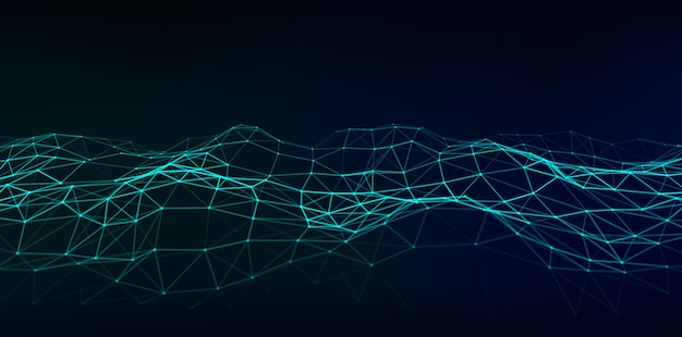 Vague en mouvement futuriste Arrière-plan numérique avec des particules et des lignes lumineuses en mouvement Visualisation de grandes données Illustration vectorielle