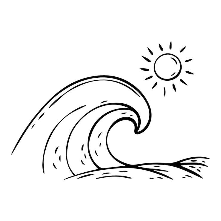 Vecteur la vague de l'océan et le soleil