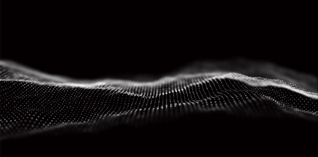 Vague de particules blanches Arrière-plan de flux technologique abstrait Pattern de maille sonore ou paysage de grille La structure des données numériques se compose d'éléments de points Illustration vectorielle future