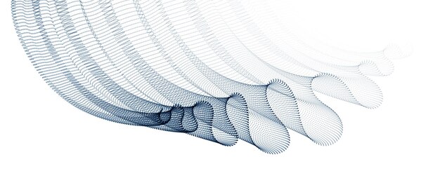 Vague de particules qui coule fond vectoriel abstrait, forme sinueuse lisse points textile de tulle transparent sur le vent. Maille mélangée de points de forme 3d, papier peint tranquille relaxant.