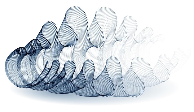 Vague de particules qui coule fond vectoriel abstrait, forme sinueuse lisse points textile de tulle transparent sur le vent. Maille mélangée de points de forme 3d, papier peint tranquille relaxant.