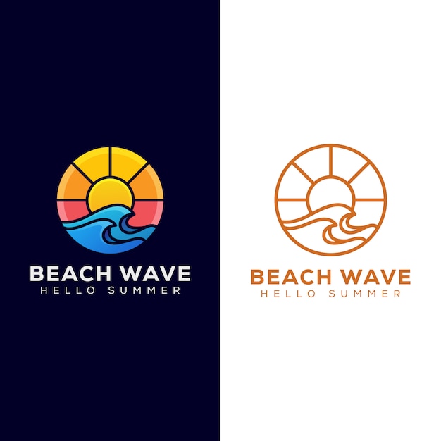 Vecteur vague de plage avec logo de lever de soleil, création de logo d'été et version de logo d'art en ligne