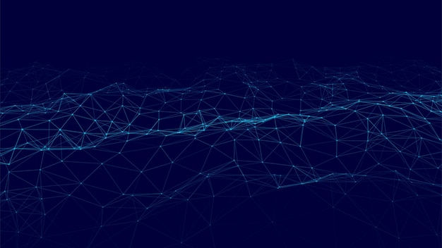 Vague de technologie vectorielle abstraite de particules Visualisation de données volumineuses Arrière-plan avec points et lignes de mouvement Intelligence artificielle