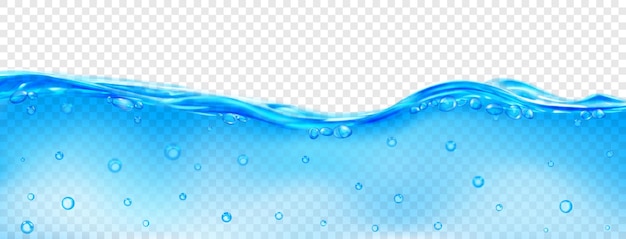 Vague translucide d'eau de mer de couleur bleu clair avec des bulles d'air sur la surface et dans la profondeur isolée sur fond transparent Transparence uniquement dans le fichier vectoriel