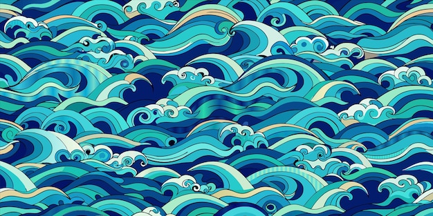 Vecteur des vagues dans la mer avec un fond bleu