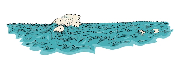 Vagues de mer gravure vectorielle vintage illustration en couleur isolée sur blanc